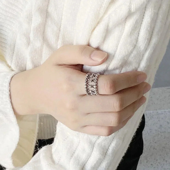 Minimalist 925 Sterling Silver Bead Ring Dainty Wide Silver Adjustable Ring - Picture 4 of 7